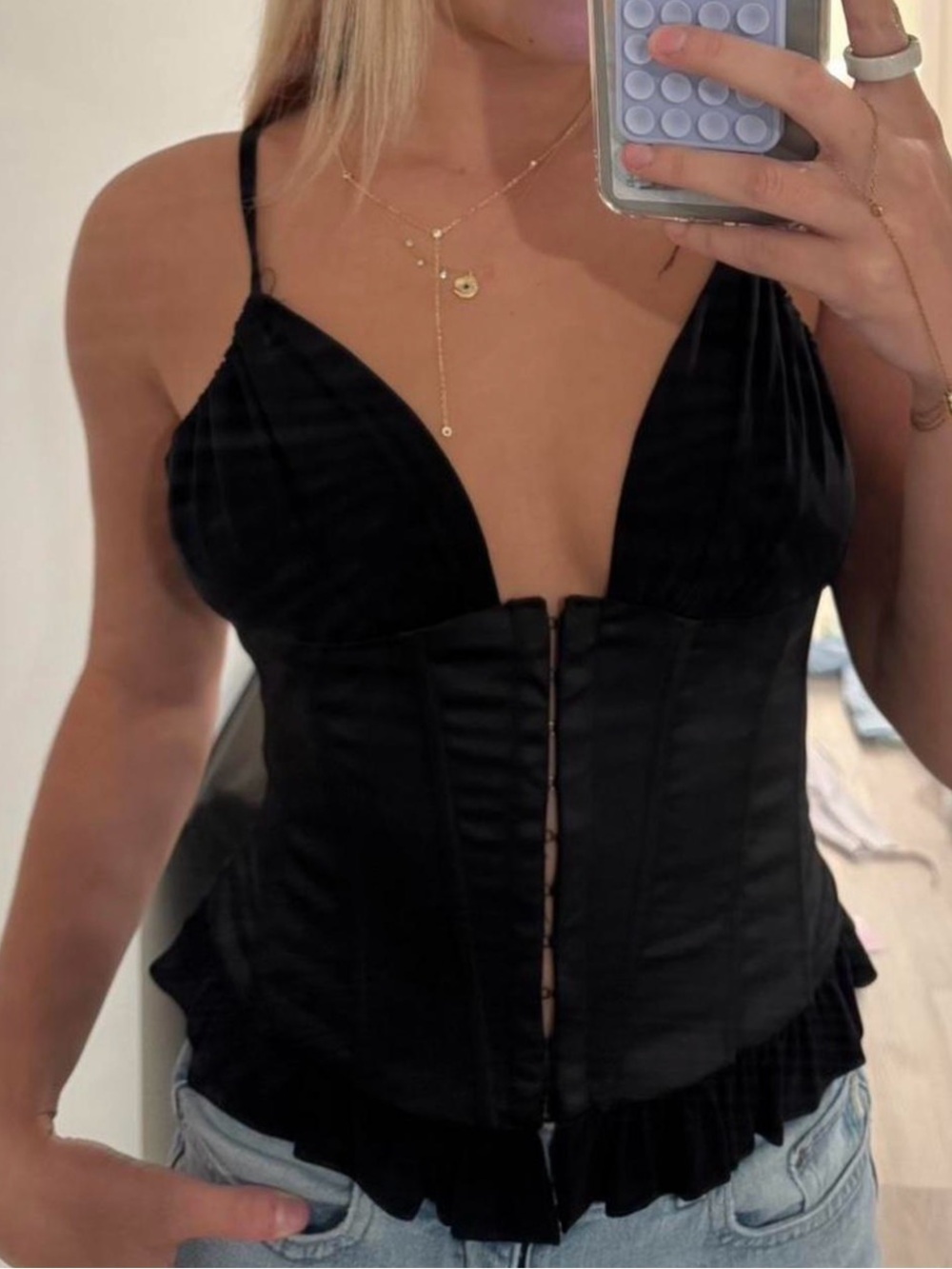 Black Corset-Style Spaghetti Strap Top